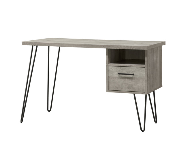English Elm Grey Oak Desk Gray Wash with Storage Drawer & Shelf, MDF+Metal, Space-Saving Modern Design, Easy Maintenance B2699P237456