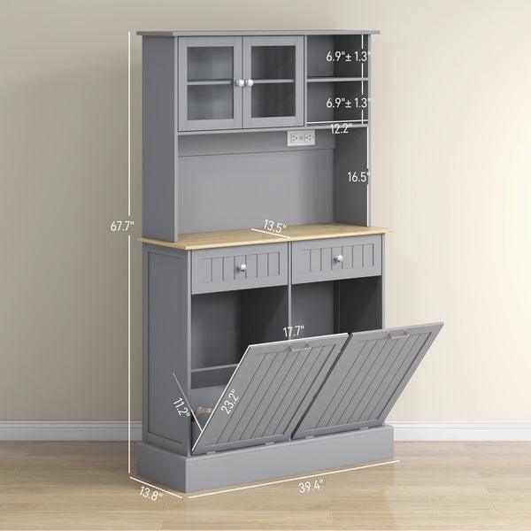 English Elm Homcom 68" Kitchen Pantry Storage Cabinet With Charging Station, Tilt-Out Bins & Adjustable Shelves W2225P229350