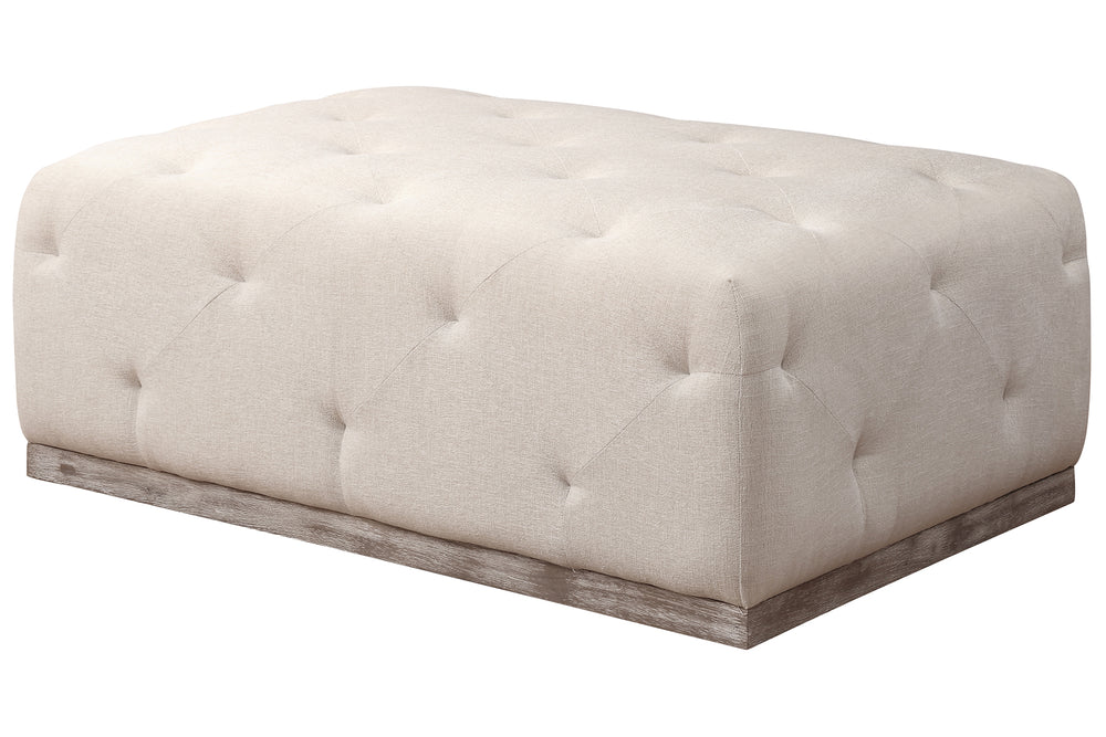 Homeroots 48" Ivory Velvet And Brown Tufted Cocktail Ottoman   489300