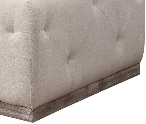 Homeroots 48" Ivory Velvet And Brown Tufted Cocktail Ottoman   489300