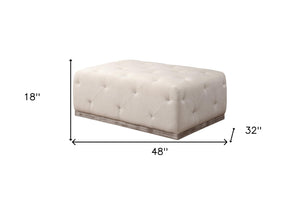 Homeroots 48" Ivory Velvet And Brown Tufted Cocktail Ottoman   489300