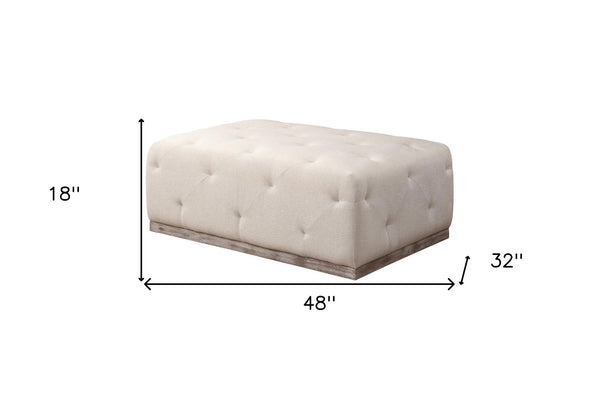 Homeroots 48" Ivory Velvet And Brown Tufted Cocktail Ottoman   489300
