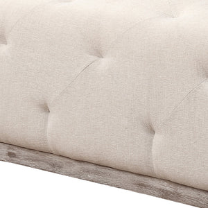 Homeroots 48" Ivory Velvet And Brown Tufted Cocktail Ottoman   489300