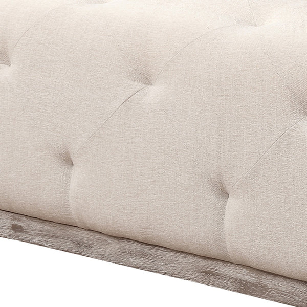 Homeroots 48" Ivory Velvet And Brown Tufted Cocktail Ottoman   489300