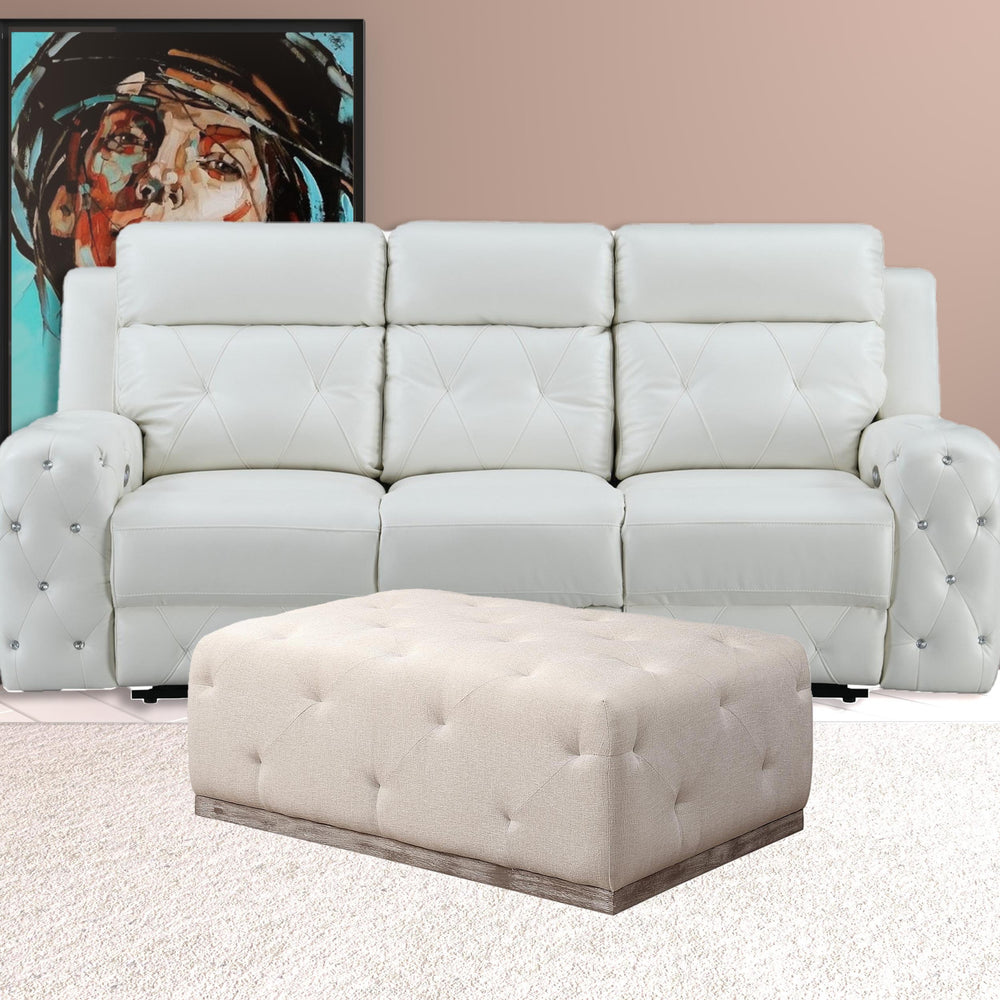 Homeroots 48" Ivory Velvet And Brown Tufted Cocktail Ottoman   489300