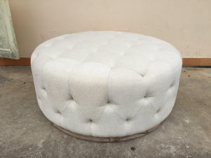 Homeroots 42" Ivory Velvet And Brown Tufted Round Ottoman   489301