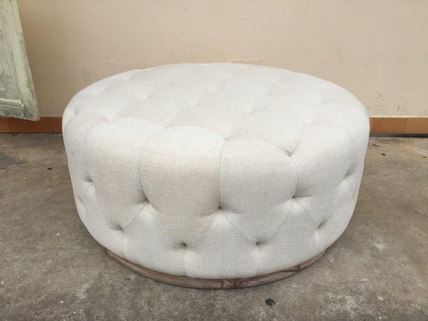 Homeroots 42" Ivory Velvet And Brown Tufted Round Ottoman   489301