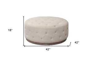 Homeroots 42" Ivory Velvet And Brown Tufted Round Ottoman   489301