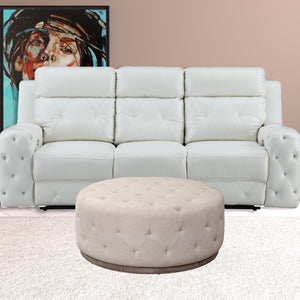 Homeroots 42" Ivory Velvet And Brown Tufted Round Ottoman   489301