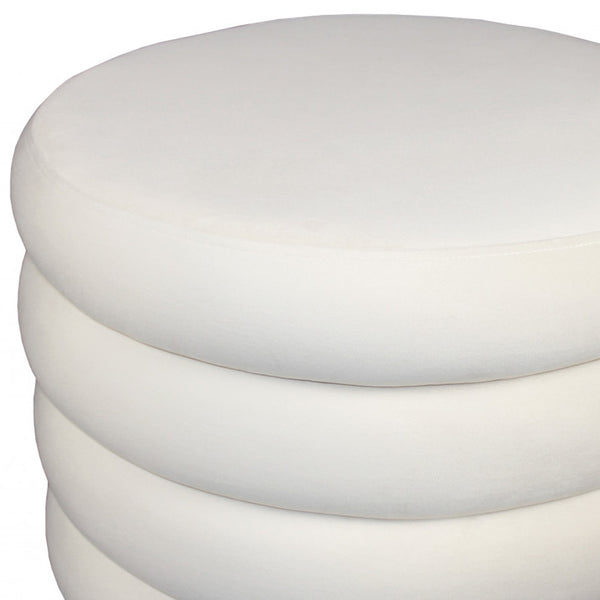 Homeroots 21" White Velvet Tufted Round Cocktail Ottoman   489302