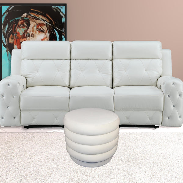 Homeroots 21" White Velvet Tufted Round Cocktail Ottoman   489302