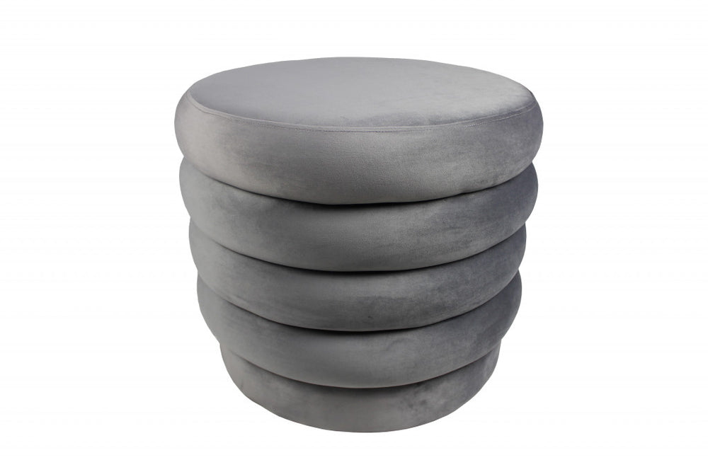 Homeroots 21" Gray Velvet Tufted Round Cocktail Ottoman   489303