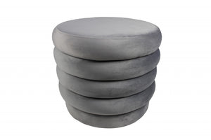 Homeroots 21" Gray Velvet Tufted Round Cocktail Ottoman   489303