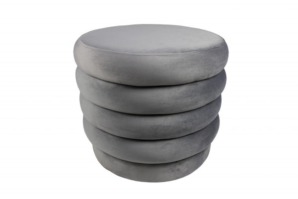 Homeroots 21" Gray Velvet Tufted Round Cocktail Ottoman   489303