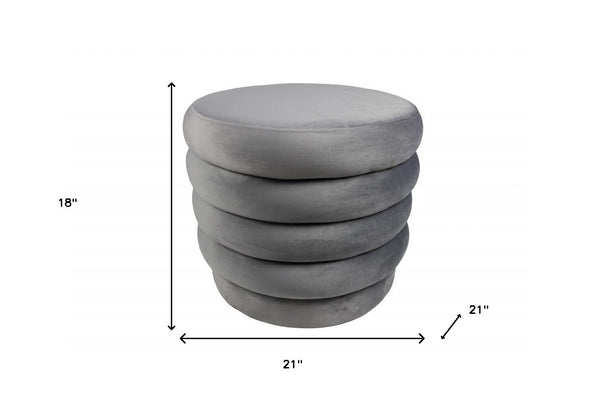 Homeroots 21" Gray Velvet Tufted Round Cocktail Ottoman   489303