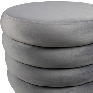 Homeroots 21" Gray Velvet Tufted Round Cocktail Ottoman   489303