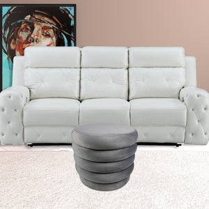 Homeroots 21" Gray Velvet Tufted Round Cocktail Ottoman   489303