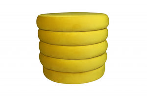 Homeroots 21" Yellow Velvet Tufted Round Cocktail Ottoman   489304