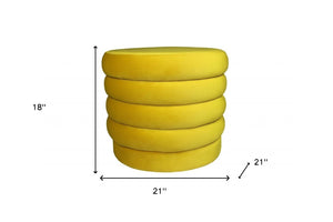 Homeroots 21" Yellow Velvet Tufted Round Cocktail Ottoman   489304