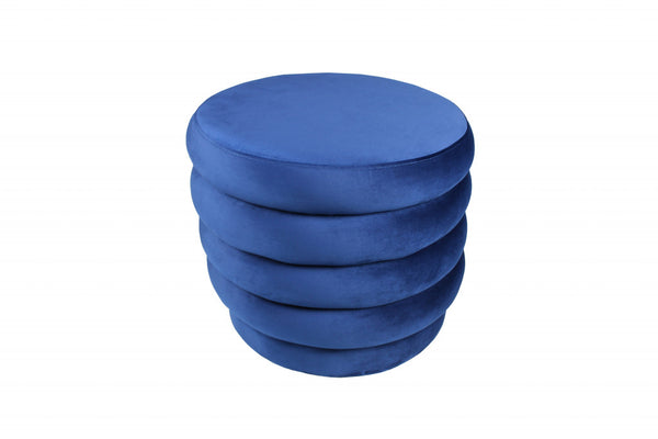 Homeroots 21" Blue Velvet Tufted Round Cocktail Ottoman   489306