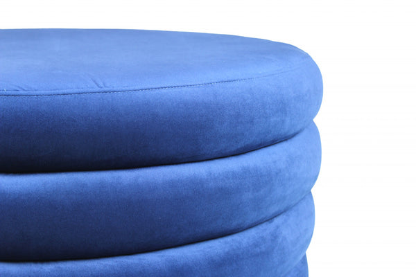 Homeroots 21" Blue Velvet Tufted Round Cocktail Ottoman   489306
