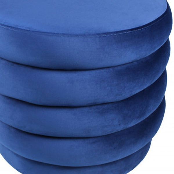 Homeroots 21" Blue Velvet Tufted Round Cocktail Ottoman   489306