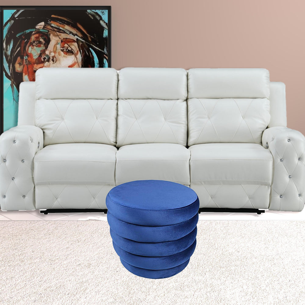 Homeroots 21" Blue Velvet Tufted Round Cocktail Ottoman   489306