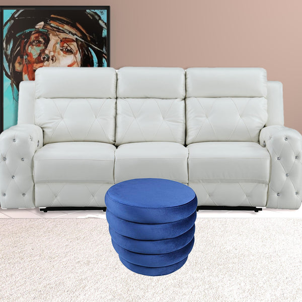 Homeroots 21" Blue Velvet Tufted Round Cocktail Ottoman   489306