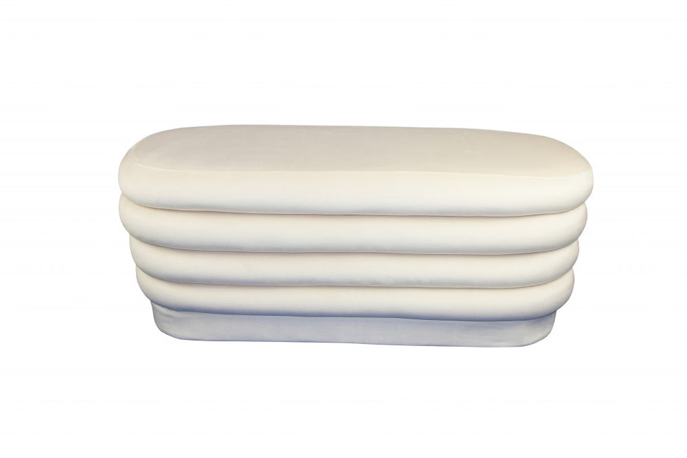 Homeroots 44" White Velvet Tufted Oval Ottoman   489307