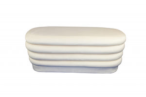 Homeroots 44" White Velvet Tufted Oval Ottoman   489307