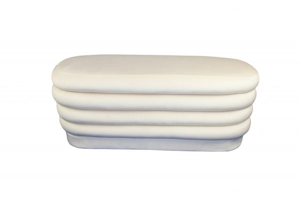 Homeroots 44" White Velvet Tufted Oval Ottoman   489307