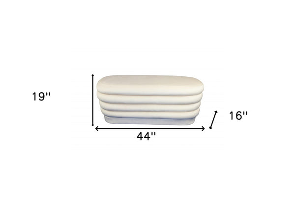 Homeroots 44" White Velvet Tufted Oval Ottoman   489307