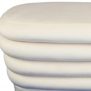 Homeroots 44" White Velvet Tufted Oval Ottoman   489307