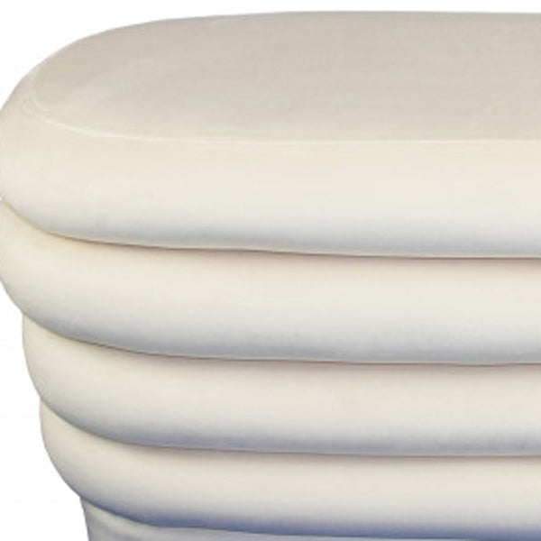 Homeroots 44" White Velvet Tufted Oval Ottoman   489307