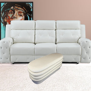 Homeroots 44" White Velvet Tufted Oval Ottoman   489307