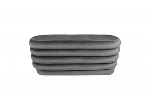 Homeroots 44" Gray Velvet Tufted Oval Ottoman   489308