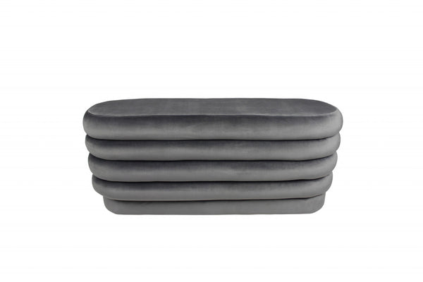 Homeroots 44" Gray Velvet Tufted Oval Ottoman   489308