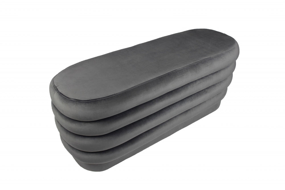 Homeroots 44" Gray Velvet Tufted Oval Ottoman   489308