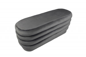 Homeroots 44" Gray Velvet Tufted Oval Ottoman   489308