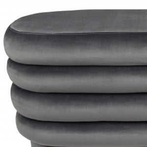 Homeroots 44" Gray Velvet Tufted Oval Ottoman   489308