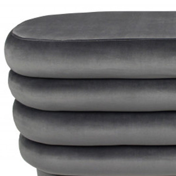 Homeroots 44" Gray Velvet Tufted Oval Ottoman   489308