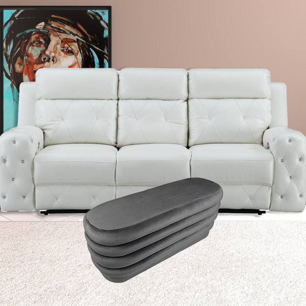 Homeroots 44" Gray Velvet Tufted Oval Ottoman   489308