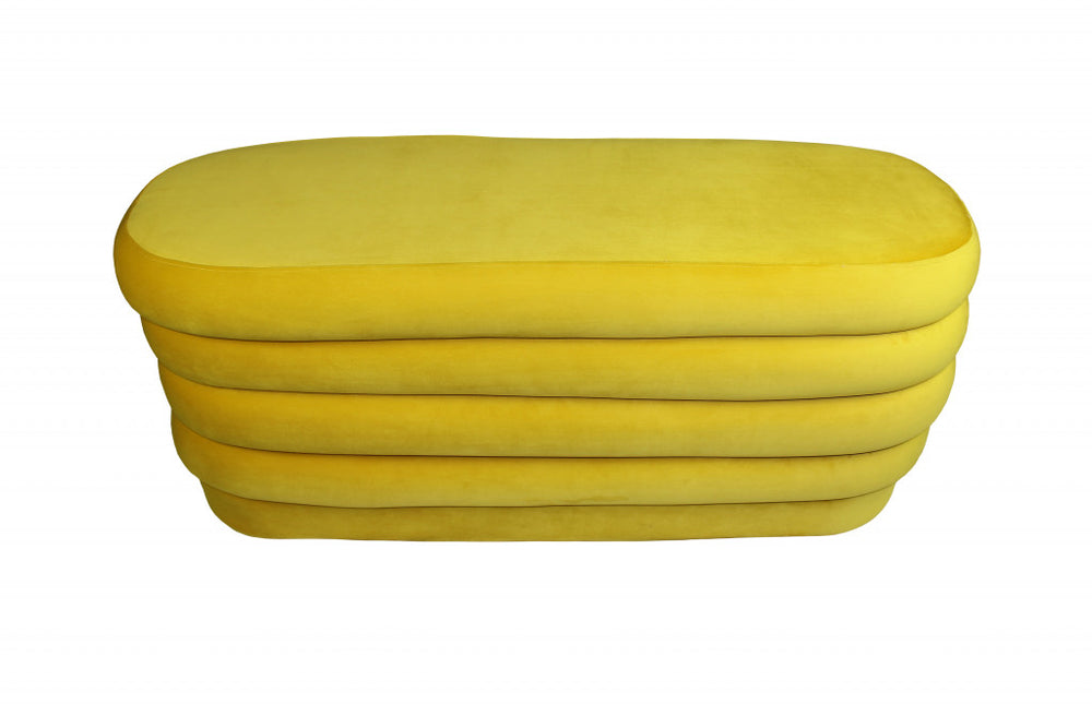 Homeroots 44" Yellow Velvet Tufted Oval Ottoman   489309
