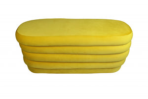 Homeroots 44" Yellow Velvet Tufted Oval Ottoman   489309