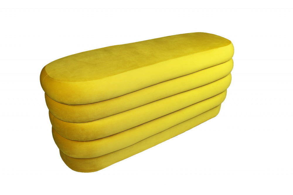 Homeroots 44" Yellow Velvet Tufted Oval Ottoman   489309