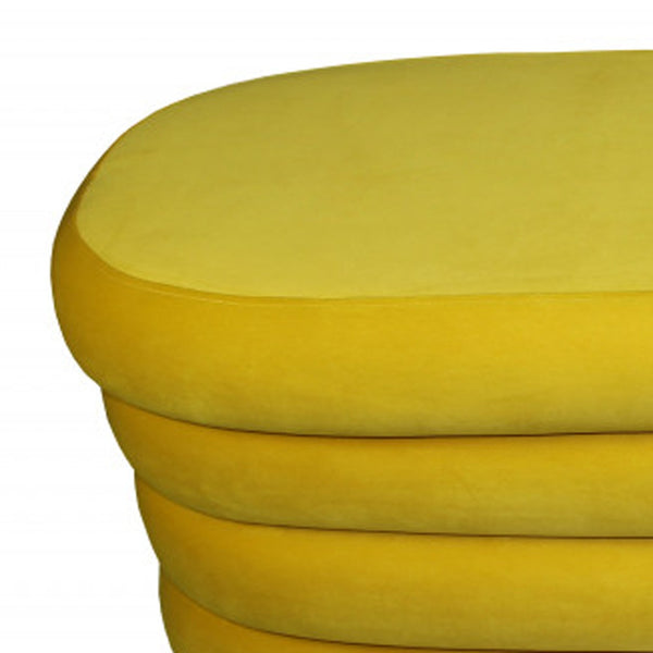 Homeroots 44" Yellow Velvet Tufted Oval Ottoman   489309