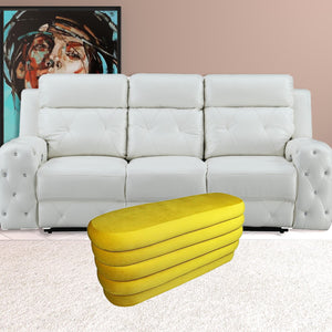 Homeroots 44" Yellow Velvet Tufted Oval Ottoman   489309