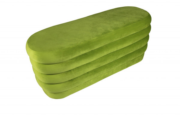 Homeroots 44" Green Velvet Tufted Oval Ottoman   489310