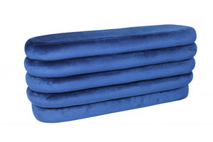 Homeroots 44" Blue Velvet Tufted Oval Ottoman   489311