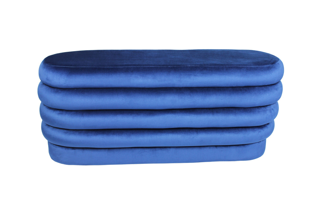 Homeroots 44" Blue Velvet Tufted Oval Ottoman   489311